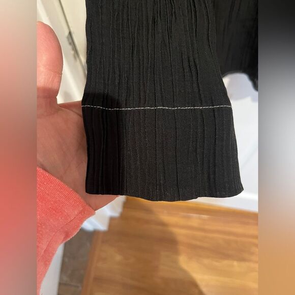 Zara Black and White Contrast Stitch Button Up Collared Crinkled Blouse Small - Picture 6 of 6